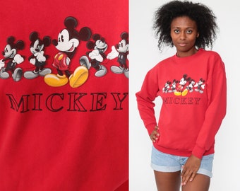 Mickey Mouse Sweatshirt -- 90s Disney Sweater Mickey Disneyland Red Kawaii Shirt Cartoon Crewneck Vintage Retro Small Medium