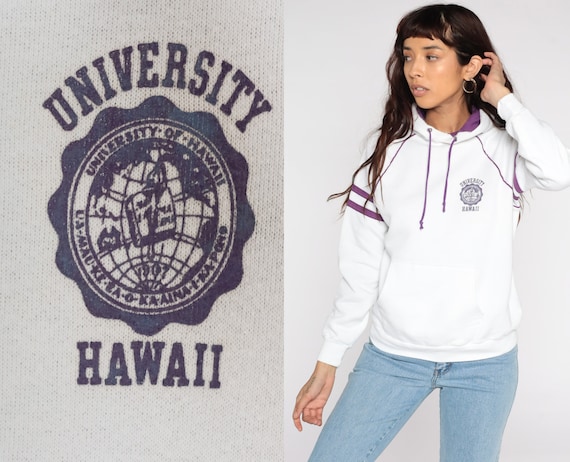 University of Hawaii Hoodie Sweatshirt Purple Striped 80s Sweatshirt White College Sweatshirt Hood Sweatshirt Hooded 1980s Vintage Medium