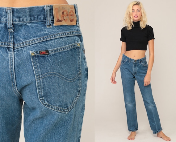 Blue Jeans Relaxed Jeans Straight Leg Jeans LEE Jeans 80s High Waisted Jeans Mom Denim Pants Vintage 90s Hipster Medium 10 30