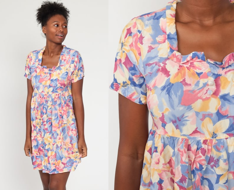 Floral Babydoll Dress 90s Grunge Mini EMPIRE Waist Bohemian Etsy