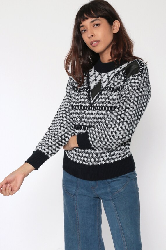 Geometric Leather Sweater Black and White 80s STR… - image 4