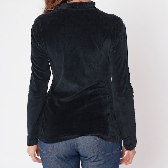 Black Velvet Shirt 90s Turtleneck Blouse Long Sle… - image 7