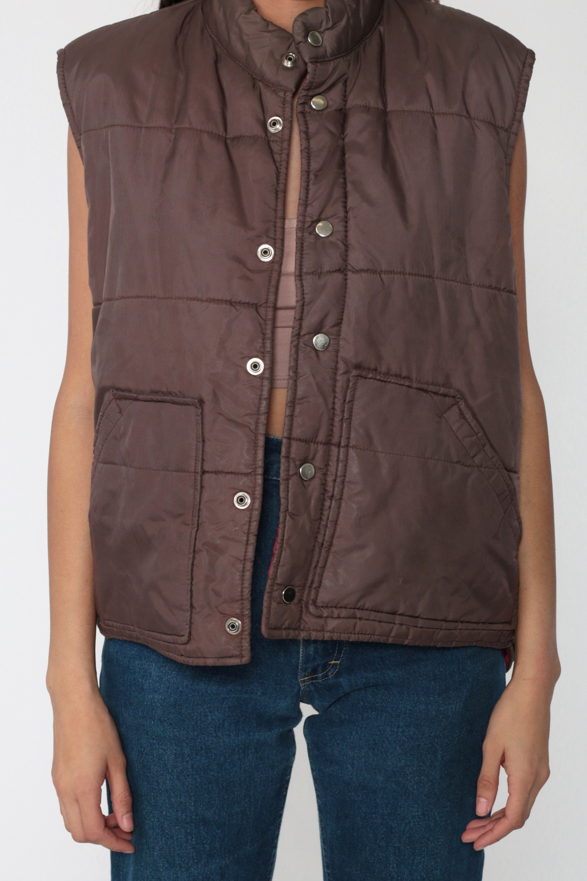 Brown Puffer Vest Ski Vest Retro 70s Vest Puffy Sleeveless Etsy