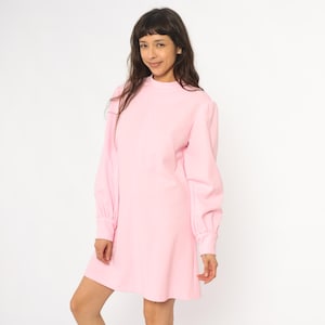 mock neck long sleeve mumu dress pink vintage 70s Pink Mini Dress