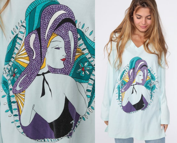 Art Deco Shirt Beaded Graphic Shirt FEMME FATALE P