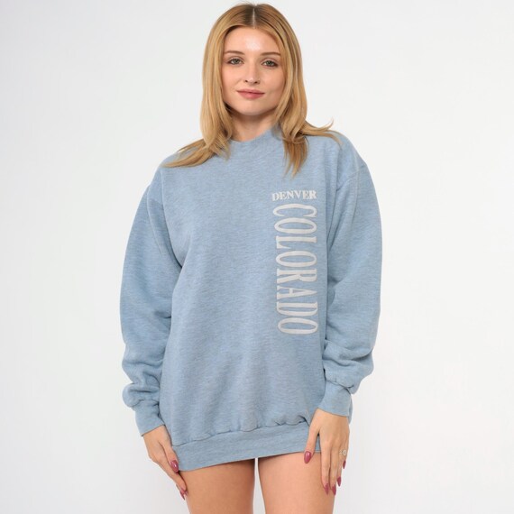 Vintage Denver Colorado Sweatshirt 90s Heather Blue Pullover Destination Crewneck Retro Geography Travel Souvenir Shirt Medium M