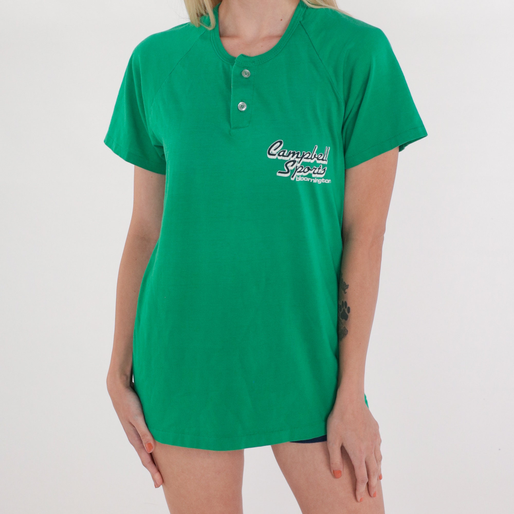 Green Henley Shirt 80s Campbell Sports Jersey T-Shirt Number 11 ...