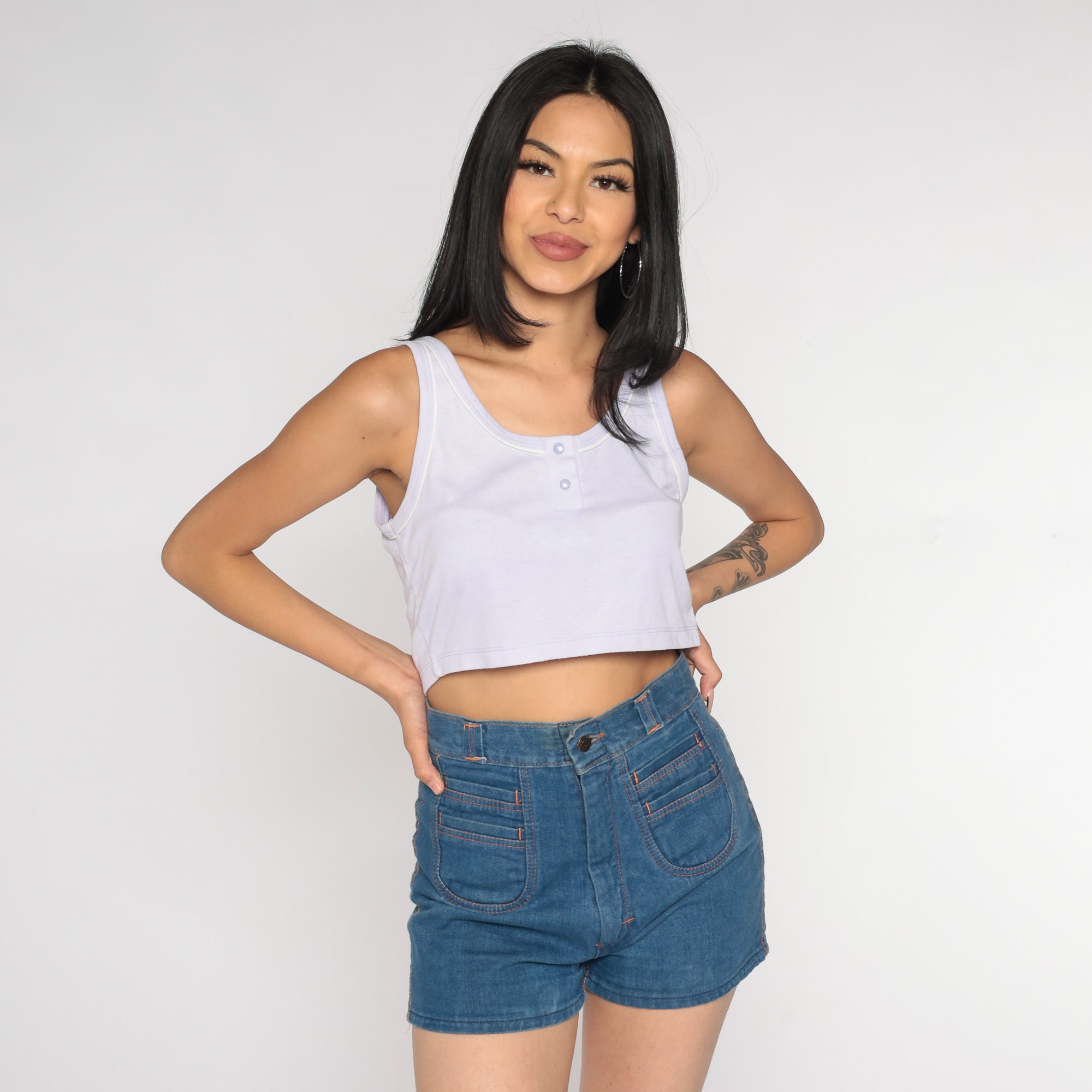 Lavender Crop Top 80s Tank Top Retro Sleeveless Shirt Basic Pastel