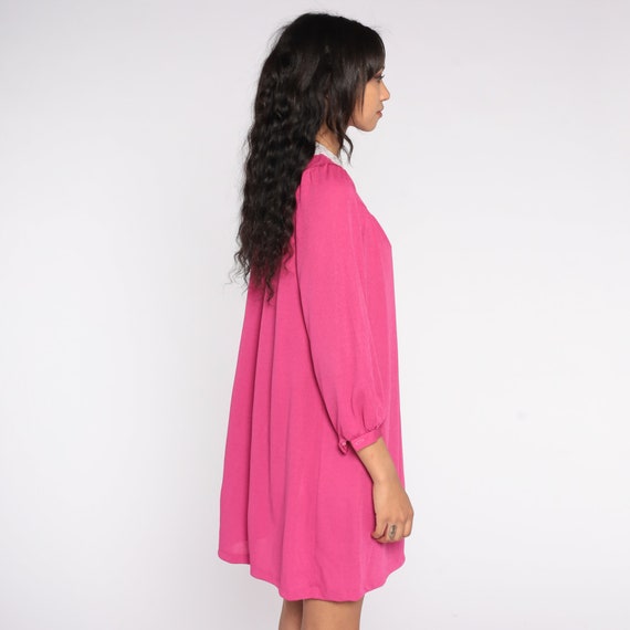 Pink Mini Dress 80s Lace Collar Tent Dress Long S… - image 5