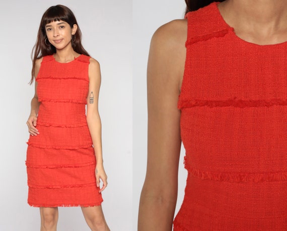Orange Mini Dress Fringe Trim Sheath Dress Y2K Co… - image 1