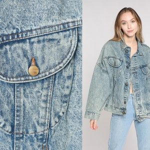 Acid Wash Jean Jacket 80s 90s Button up Denim Jacket Retro Grunge Biker Coat Rocker Streetwear Stone Wash Vintage 1990s Forenza Small S