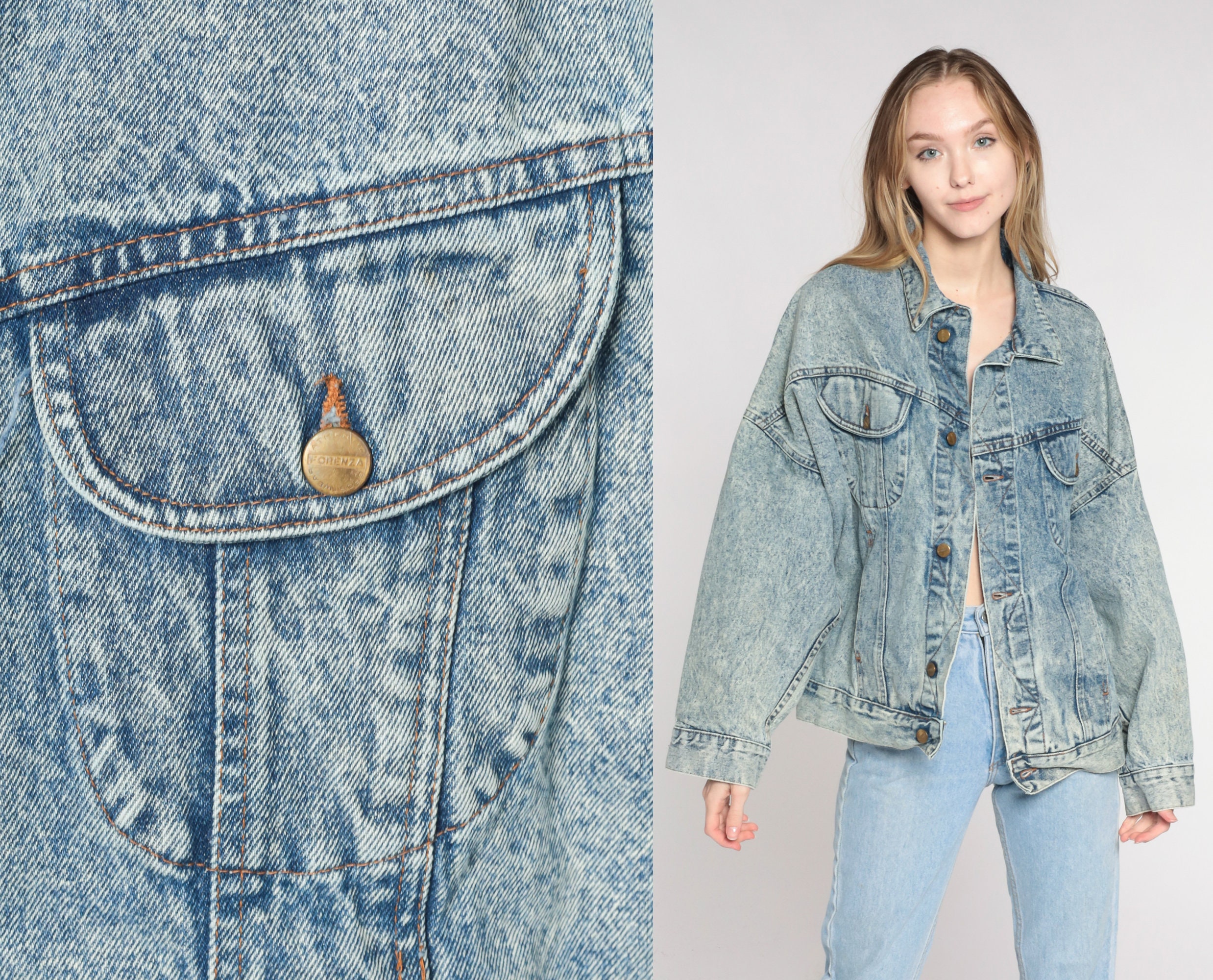 Acid Wash Jean Jacket 80s 90s Button up Denim Jacket Retro - Etsy