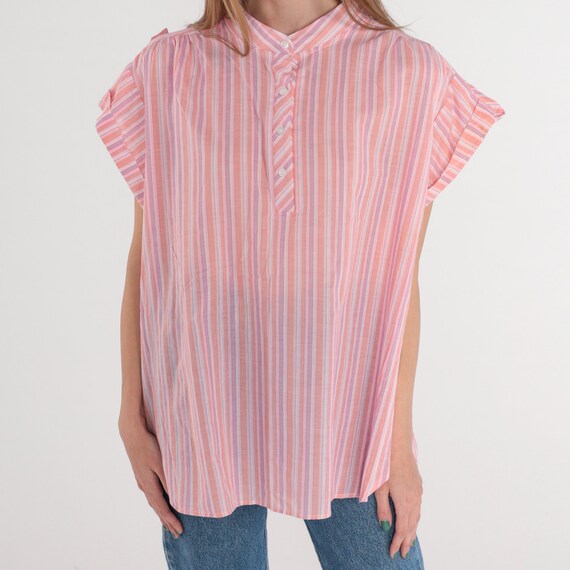 Pink Striped Shirt 80s 90s Half Button Up Blouse … - image 6