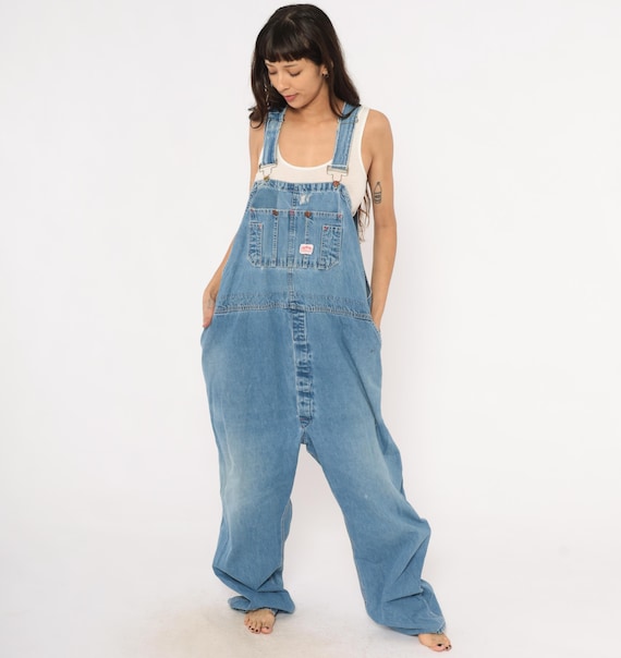 90s Denim Overalls Blue Jean Bib Dungarees Baggy Workwear Carpenter Distressed Wash Cotton Grunge Streetwear Plus Size Extra Extra Large XXL