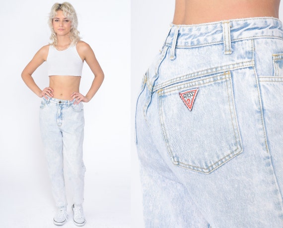 Acid Wash Guess Jeans 80s 90s Mom Jeans Light Blue Denim Pants