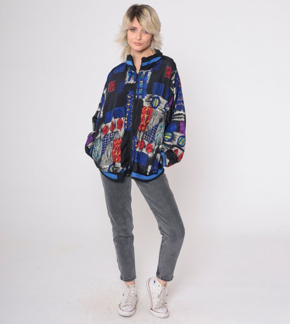 90s Patchwork Windbreaker Black Checkered Abstrac… - image 3