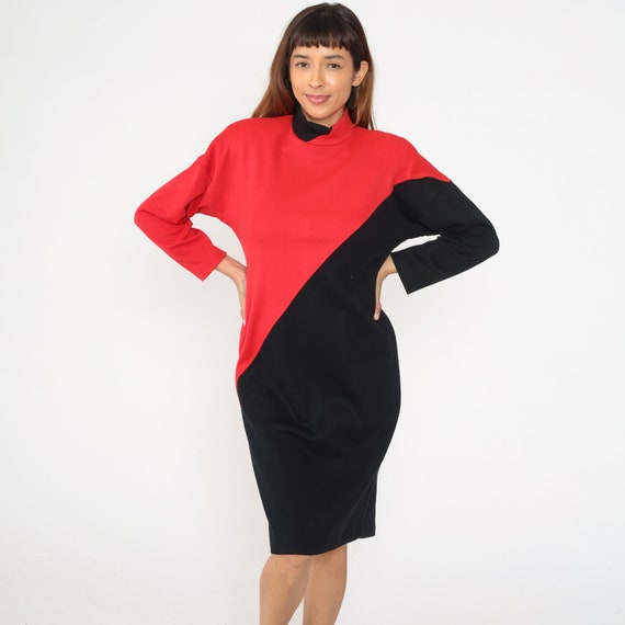 1980s Black with Red Mandarin Neck Dress main image 1