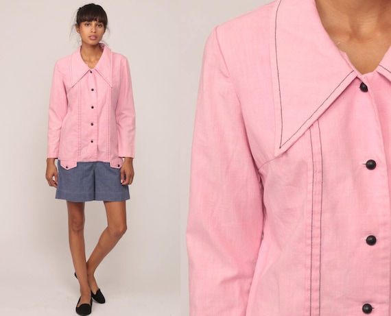 Mod Romper 70s Romper Shorts 60s Mod Outfit One Piece Scooter 1970s Vintage 1960s Playsuit Women Gogo Onesie Baby Pink Blue Button Up Small