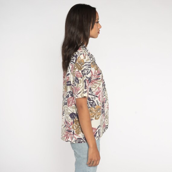 Tropical Floral Blouse 80s Button Up Shirt Off-Wh… - image 5