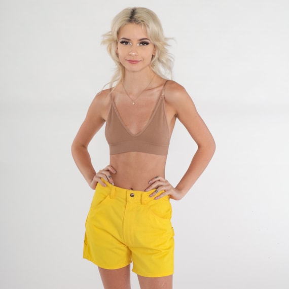 Bright Yellow Shorts 70s Cargo Shorts Deadstock High Waisted Rise Carpenter Summer Bottoms Cotton Denim Vintage 1970s Fawn Grove Small 28