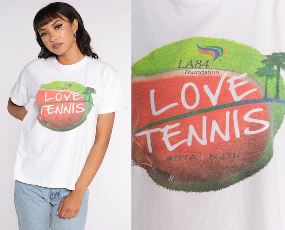 LA84 Tennis Tshirt Love Tennis Shirt Sports Top Retro Tee Vintage 90s SCTA NJTL Cotton Tee Athletic Medium