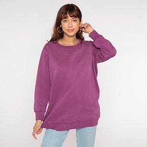 Vintage Purple Crewneck Sweatshirt 90s Plain Long Sleeve Shirt Blank Athletic Slouchy Pullover 1990s Large L