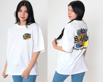 90s San Diego T-Shirt Crazy Shirts Fish Graphic Tee California Shirt Retro Tourist Travel Tshirt White Vintage 1990s Cotton Large L