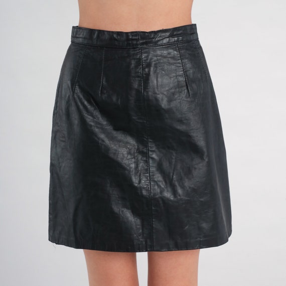 Black Leather Mini Skirt 90s Pencil Skirt Retro G… - image 6