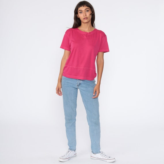 Hot Pink Shirt 80s Plain Tshirt Deep Pink Retro P… - image 2