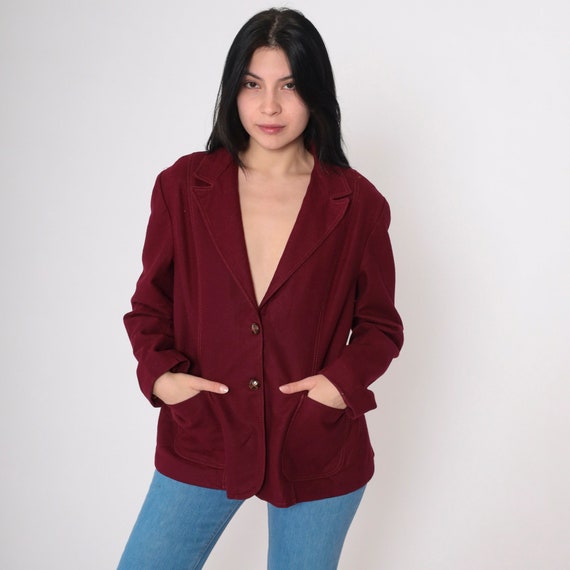 Burgundy Wool Blazer Jacket 70s Suit Jacket Oxblood Dark Red Retro Work Plain Solid Professional Preppy Seventies Vintage 1970s Medium 36
