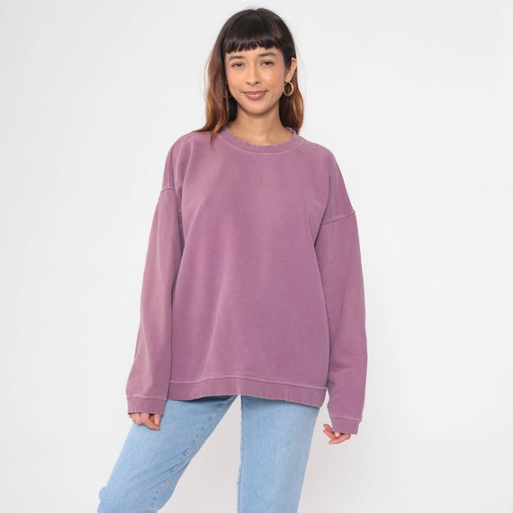 Purple Crewneck Sweatshirt 90s Distressed Sweatshirt Oversized Sweatshirt Plain Slouchy Vintage Sweat Shirt Oversized Large