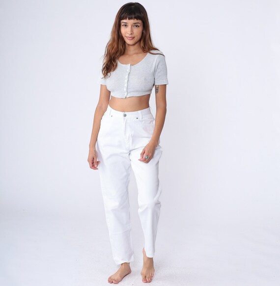 Vintage White Jeans 90s Tapered Jeans Mom Jeans Slim Fit Jeans Denim Pants 1990s Jeans Small 28