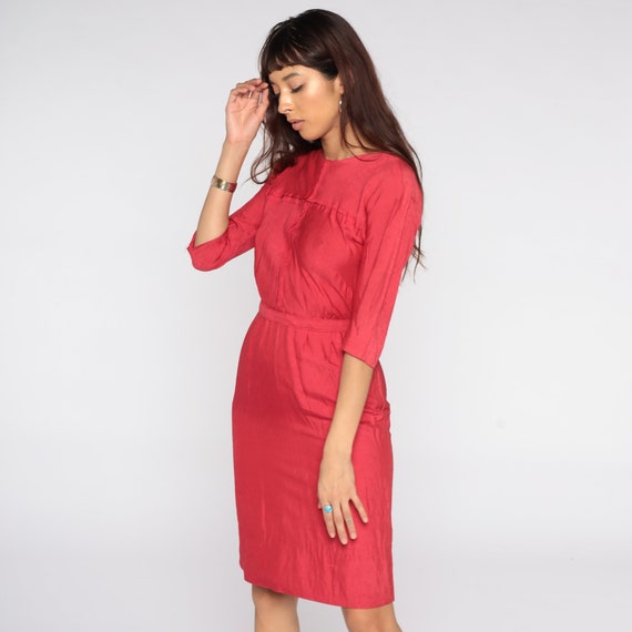 1950s Dress Red Wiggle Dress Sheath Cocktail 60s … - image 3