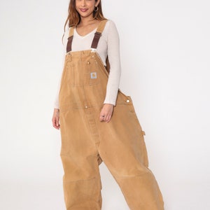 90s Carhartt Overalls Tan Plus Size Coveralls Cargo Dungarees Work Jumpsuit Pants Utility Vintage 1990s USA Made Men's 4x 4xl image 4