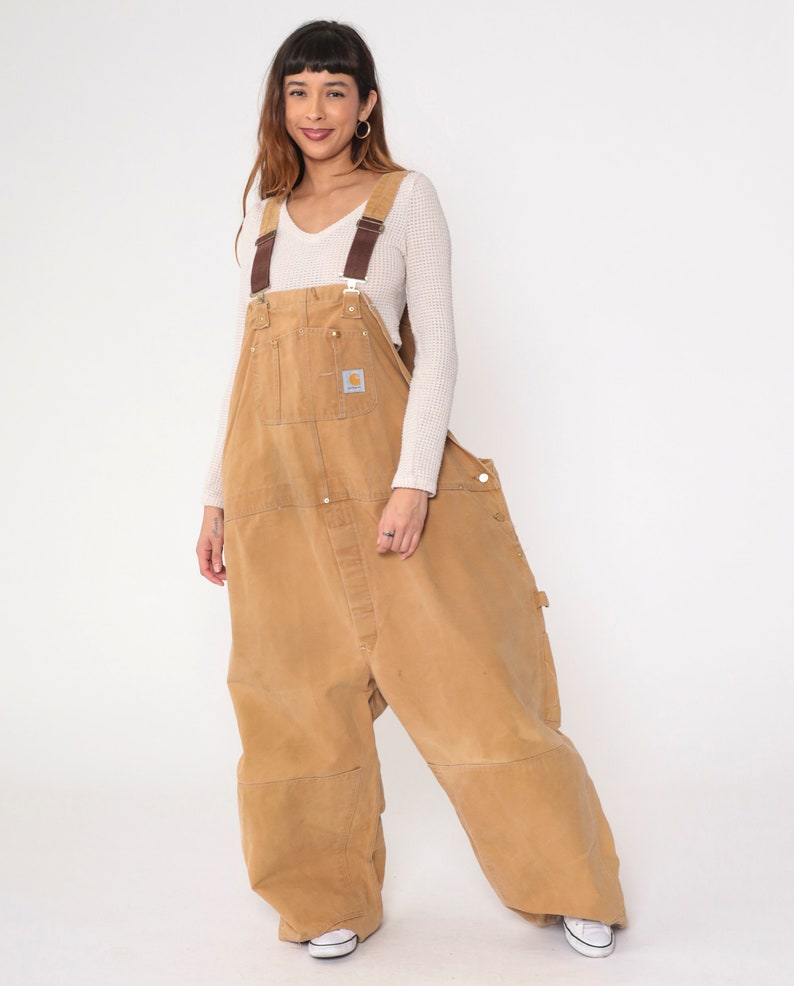 90s Carhartt Overalls Tan Plus Size Coveralls Cargo Dungarees Work Jumpsuit Pants Utility Vintage 1990s USA Made Men's 4x 4xl image 4