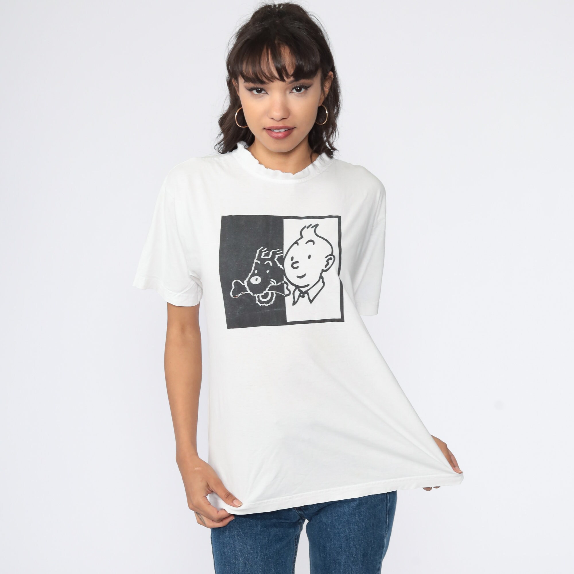 Tintin Shirt Comic Tshirt Y2K Graphic Shirt Vintage Tee Retro T Shirt 00s Medium