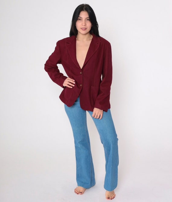 Burgundy Wool Blazer Jacket 70s Suit Jacket Oxblo… - image 3