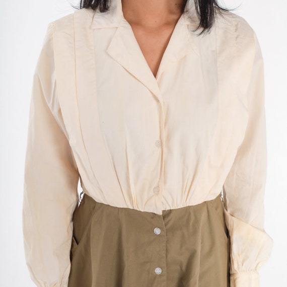 Shirtwaist Dress 80s Button Up Midi Dress Cream O… - image 6
