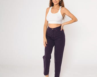 Vintage Purple Mom Jeans 90s Moda Intl Colored Jeans Color High Rise Waist Jeans Tapered Pants 1990s Denim Pants Small 27