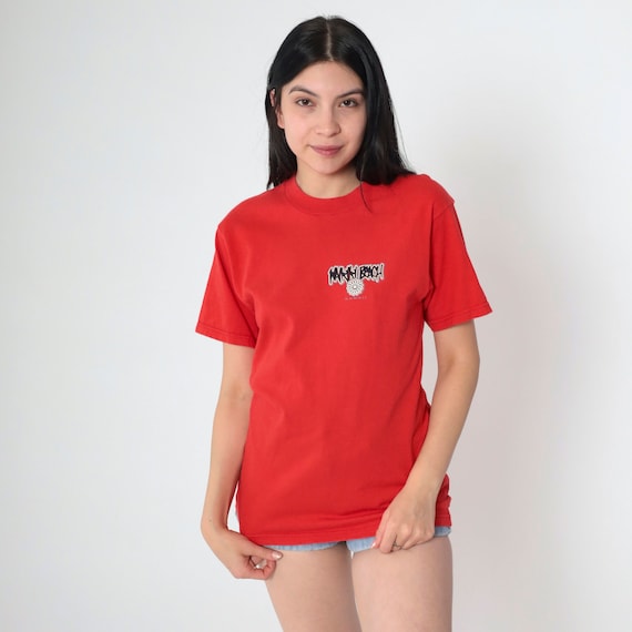 Waikiki Beach Shirt Red Hawaii Tshirt Tropical Shirt 00s Graphic Tee Retro Vintage T Shirt Y2K Fruit of the loom Small S
