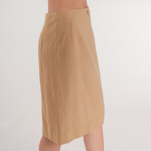 70s Wool Skirt Tan Midi Skirt High Waisted A Line Pencil Retro Secretary Skirt Knee Length Preppy Simple Basic 1970s Vintage Small image 5