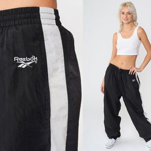 Reebok Track Pants 90s Jogging Pants Striped Black White Streetwear Nylon  Athletic Sports Vintage Gym Jogging Running Joggers Large Xl 