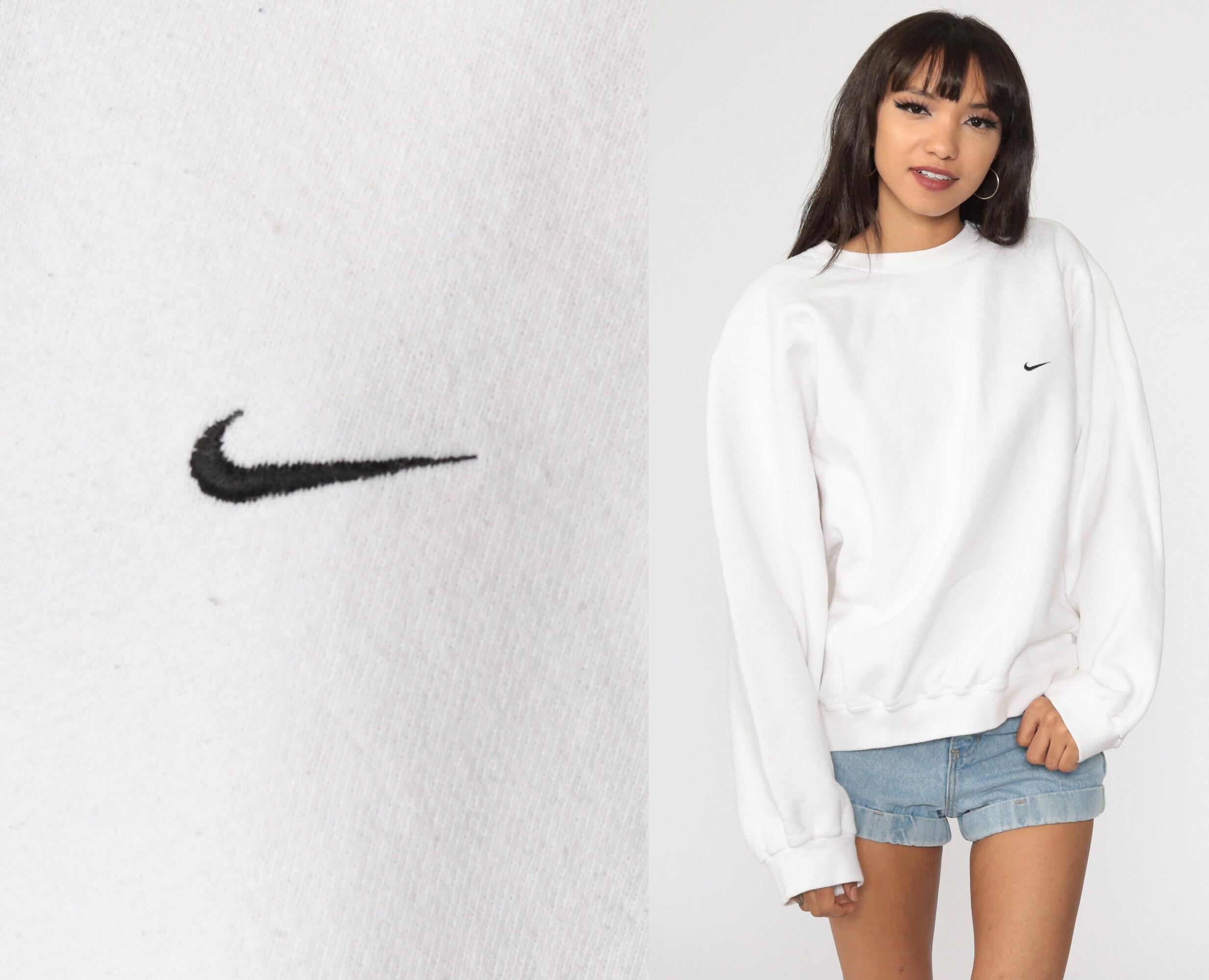 Nike Sweatshirt L -- 90s White Sports Shirt Nike Swoosh 1990s Streetwear  Crewneck Sweatshirt Vintage Slouchy Plain Retro Men's Large L
