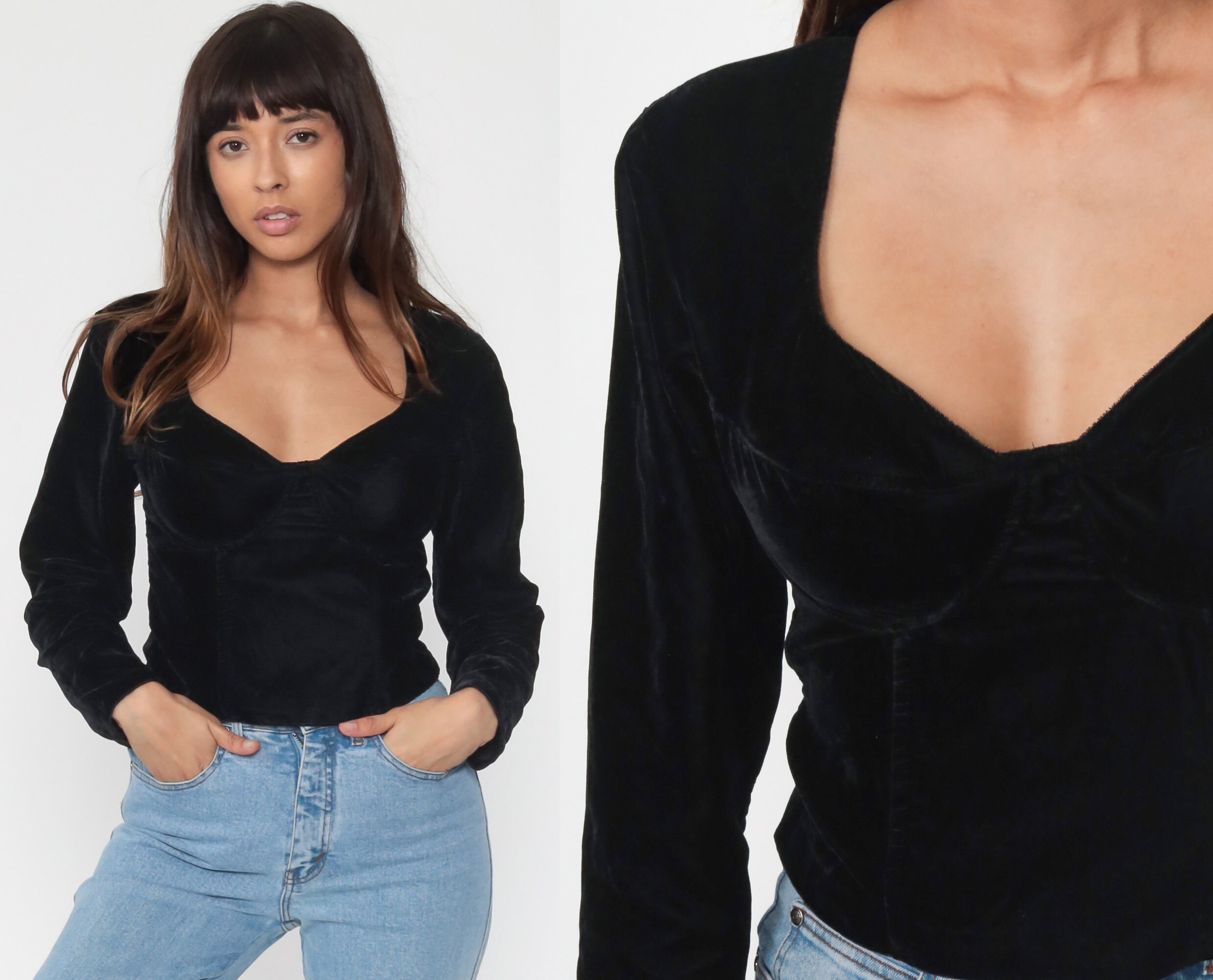 Black Velvet Top Bustier Long Sleeve 