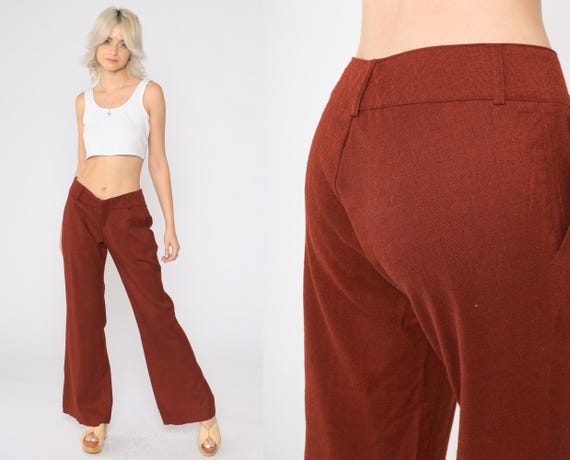 Y2K Bell Bottom Pants Burnt Orange Flared Trousers Vintage Low Rise Flares Rust Boho Hippie Low Waisted Retro Bohemian 00s Small 7