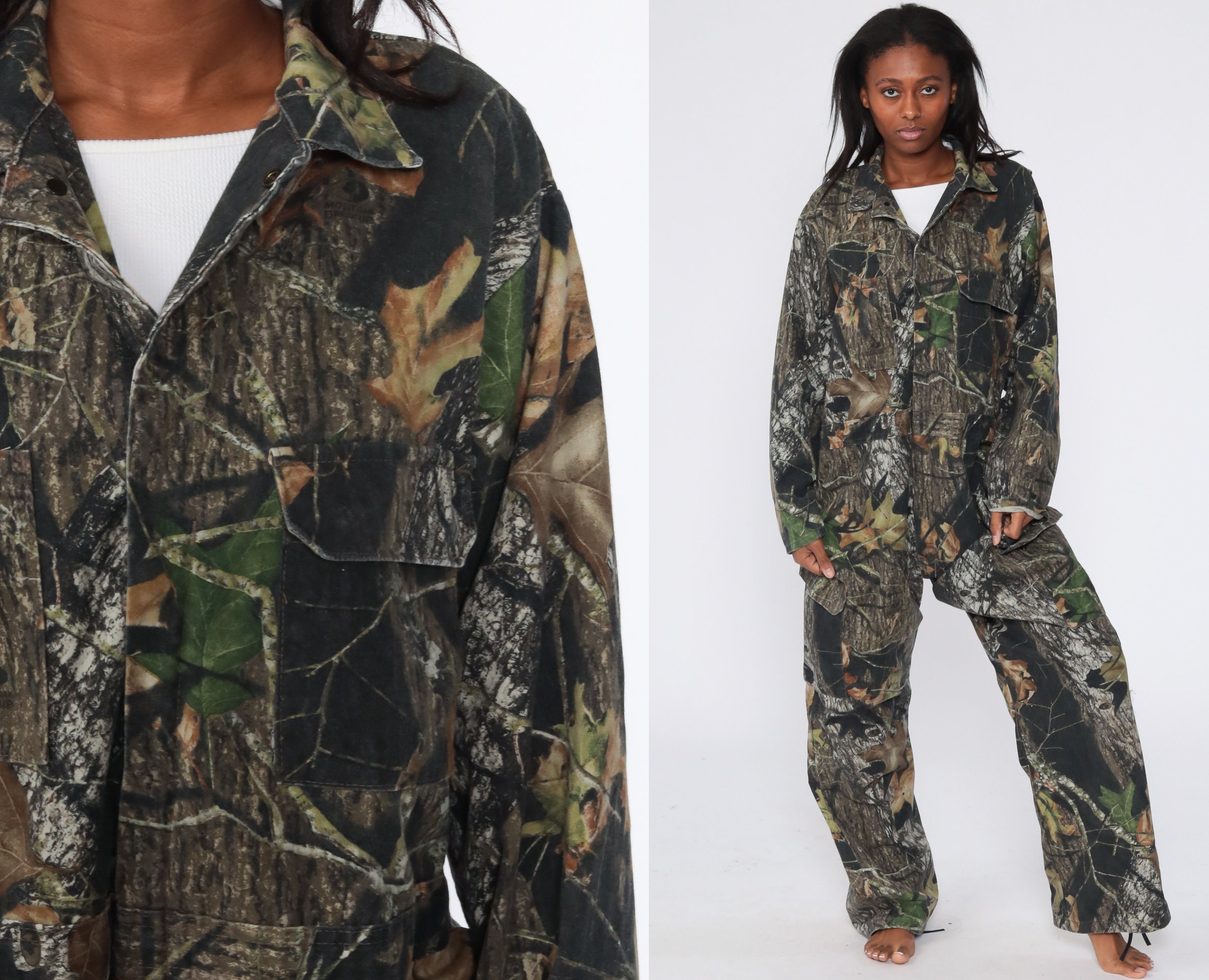 Mossy Oak Camo Jumpsuit Hunting Outfit Army Coveralls Military Camouflage Print 80s Leaf Vintage Long Sleeve Green Men s Extra Large Xl Etsy