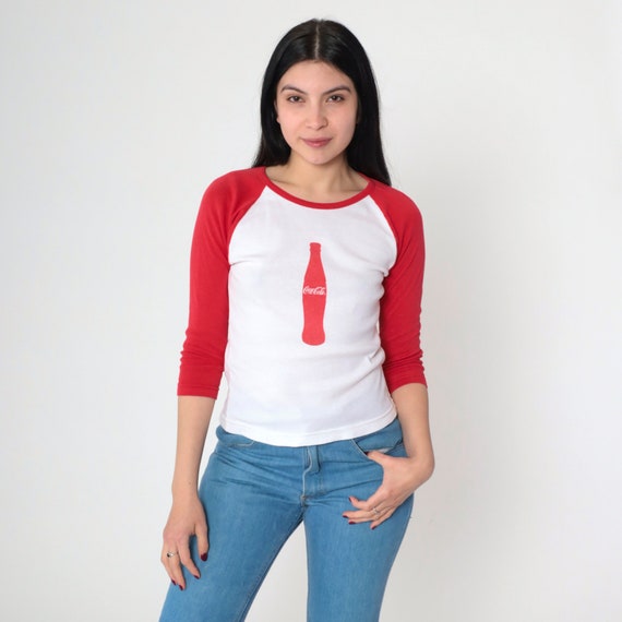 Vintage Coke Baseball Shirt Roberts - Watch Me In '06 Graphic Vintage Ringer Tee Name Shirt Raglan Sleeve Coca Cola White Red 00s Small S