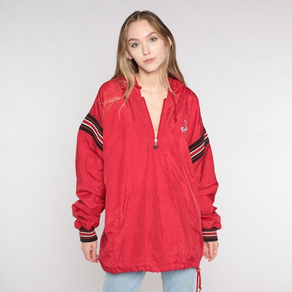 Vintage Champion Bulldogs Jacket 90s Hoodie Windbreaker Half Zip Hooded Pullover Red Black White L Kangaroo Pocket Hood 1990s 2xl