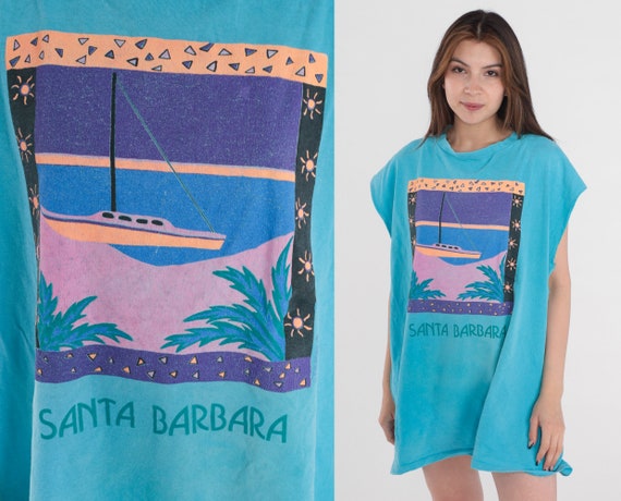 Santa Barbara Shirt 90s Muscle Tee Beach Boat Gra… - image 1