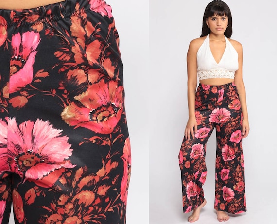 70s Bell Bottom Pants Floral Pants Hippie Trouser… - image 1